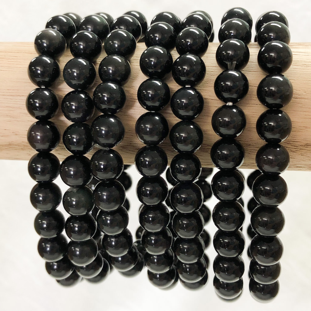 Black Obsidian Round Bead Bracelet 8mm Sacred Earth Crystals 3506
